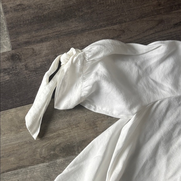 Zara Woman Button Front Short 3/4 Tie Sleeve Swing Top Shirt Button Up Round Hem - Picture 4 of 4